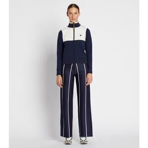Tory Burch Sport Mini Double Stripe Wide Leg Trousers Pants Navy Small Blue Luxe